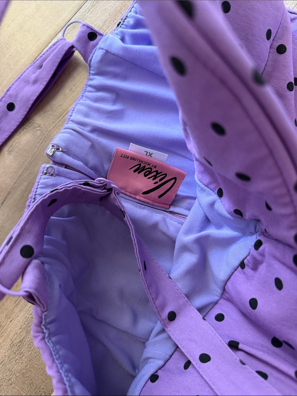 Vixen by Micheline Pitt Purple Polka Dot Midi Dress - Picture 3 of 7